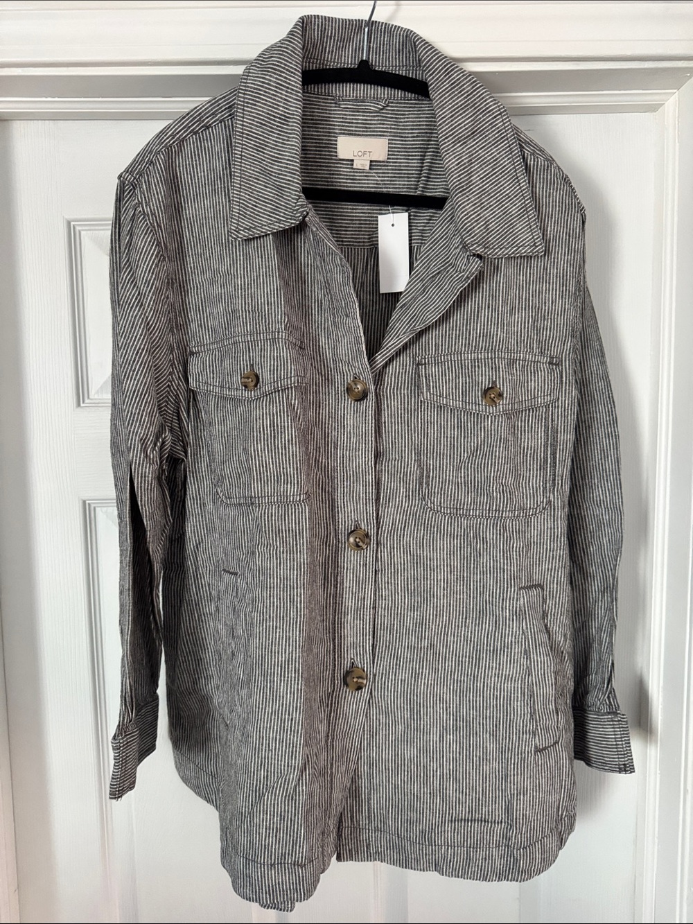 LOFT Black & White Pinstripe Utility Jacket